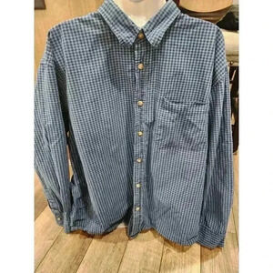 Cabela's Men's Flannel Button Up Shirt Blue Check Plaid XL Casual Fishing Grunge